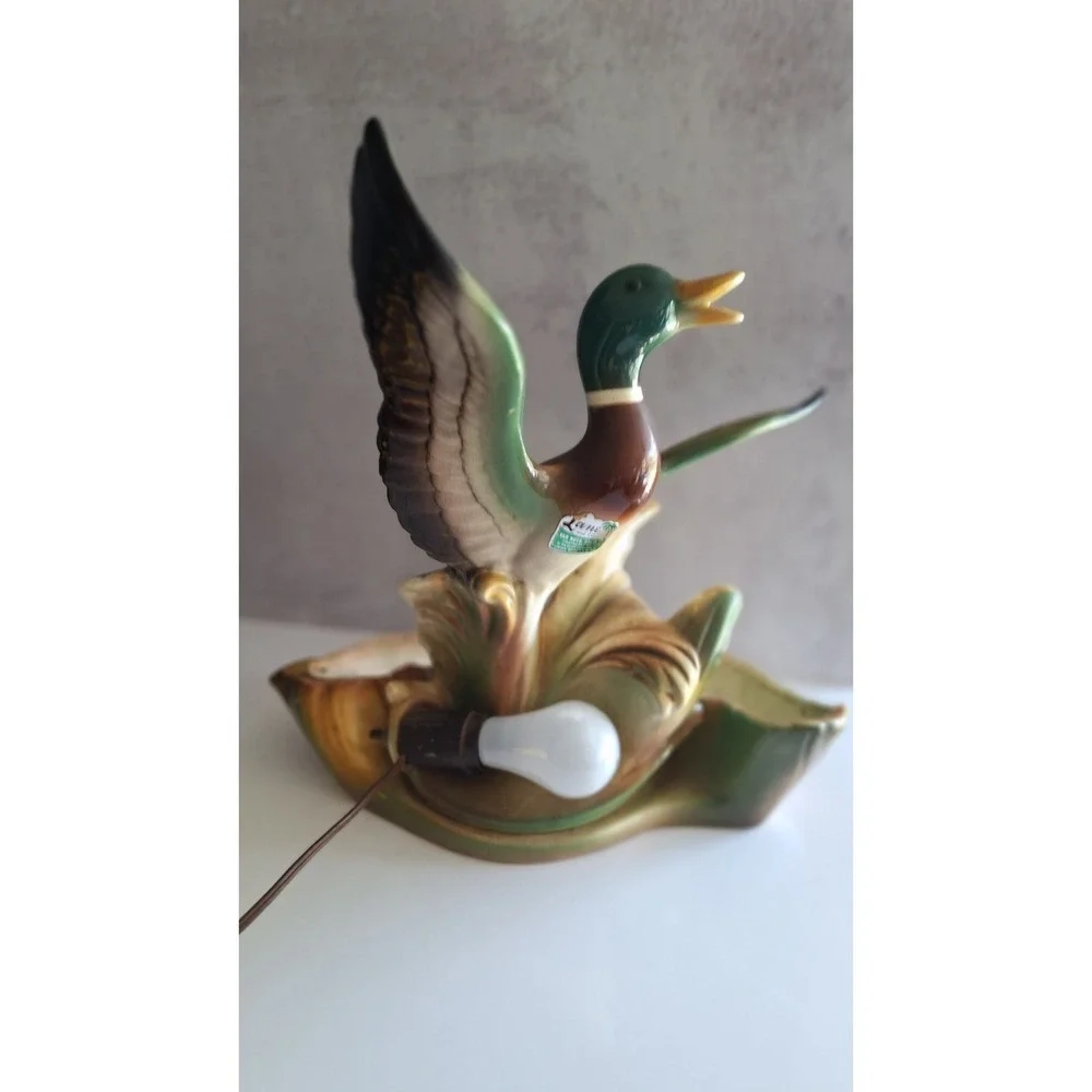 1950S LANE & CO MALLARD DUCK CERAMIC TV LAMP PLANTER MODEL 341 LIGHTS UP